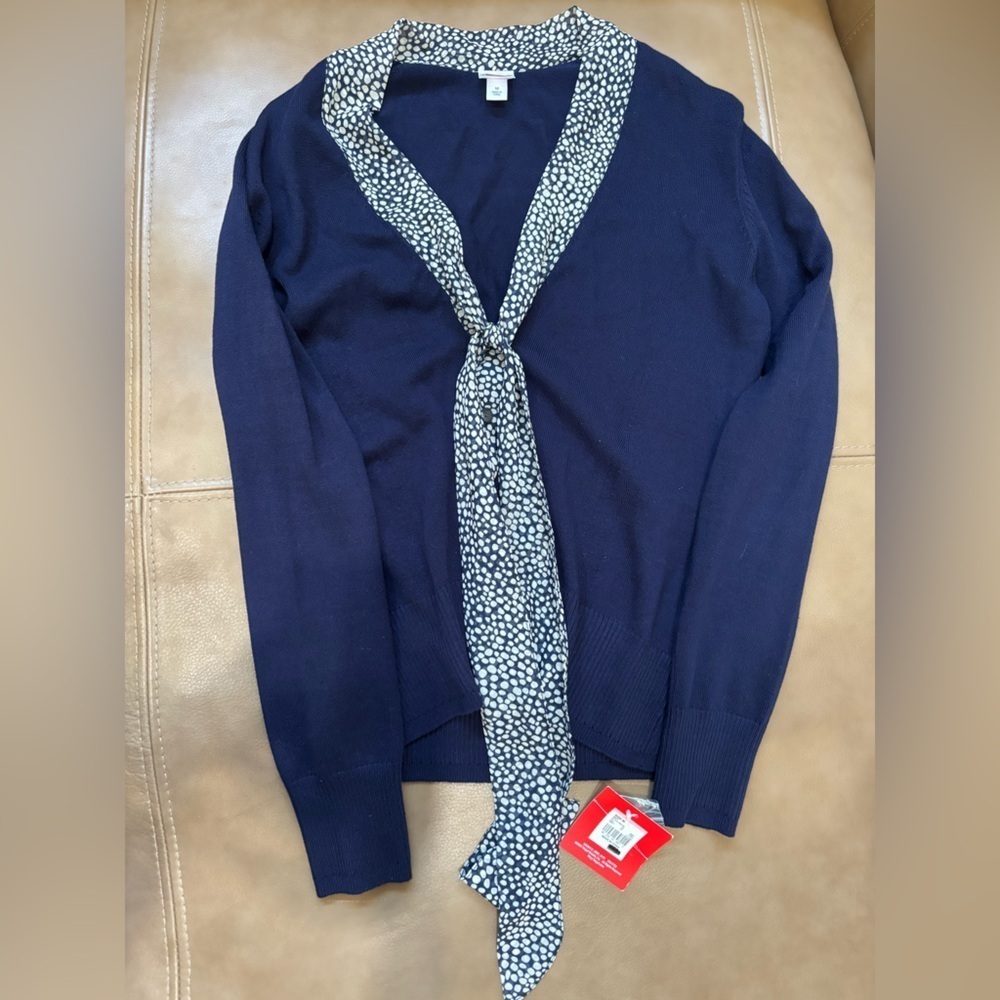 Navy Top with Patterned Trim